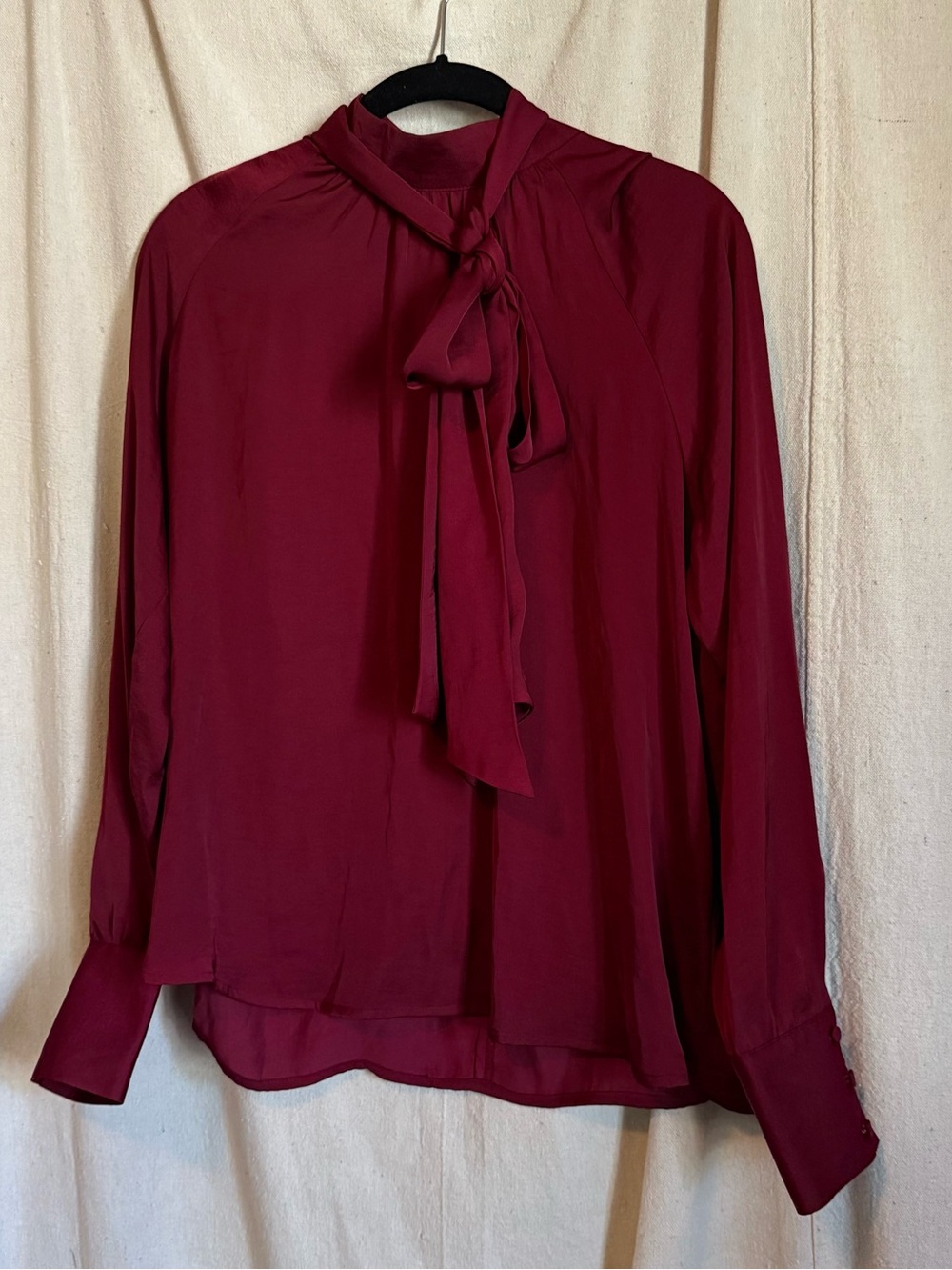 Who What Wear Burgundy Bow-Tie Long Sleeve Blouse